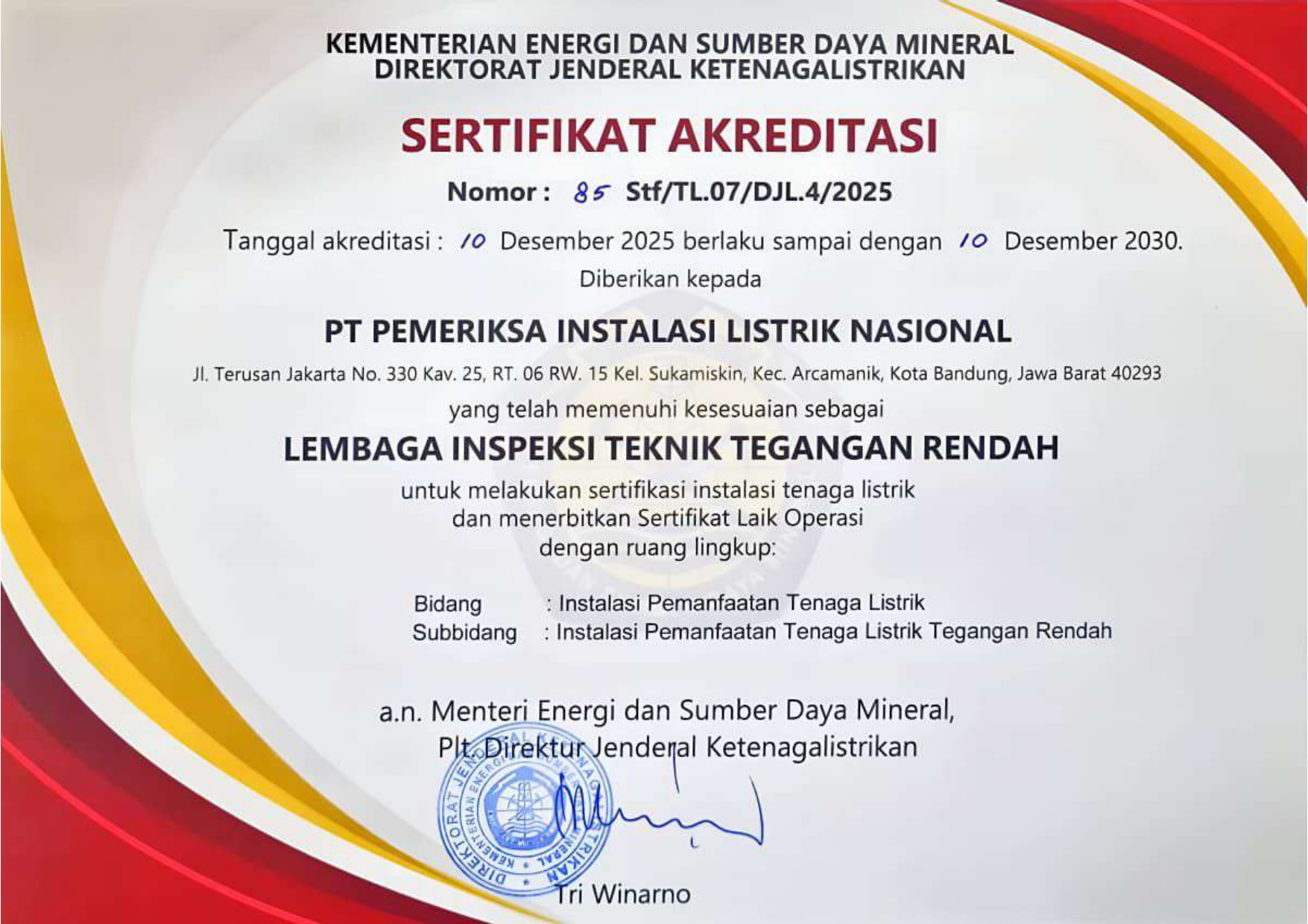Sertifikat Akreditasi PT. PILN_